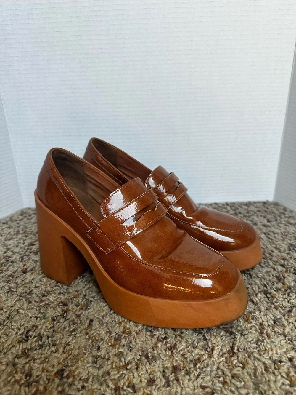 ASOS Patent Platform Loafers in Cognac